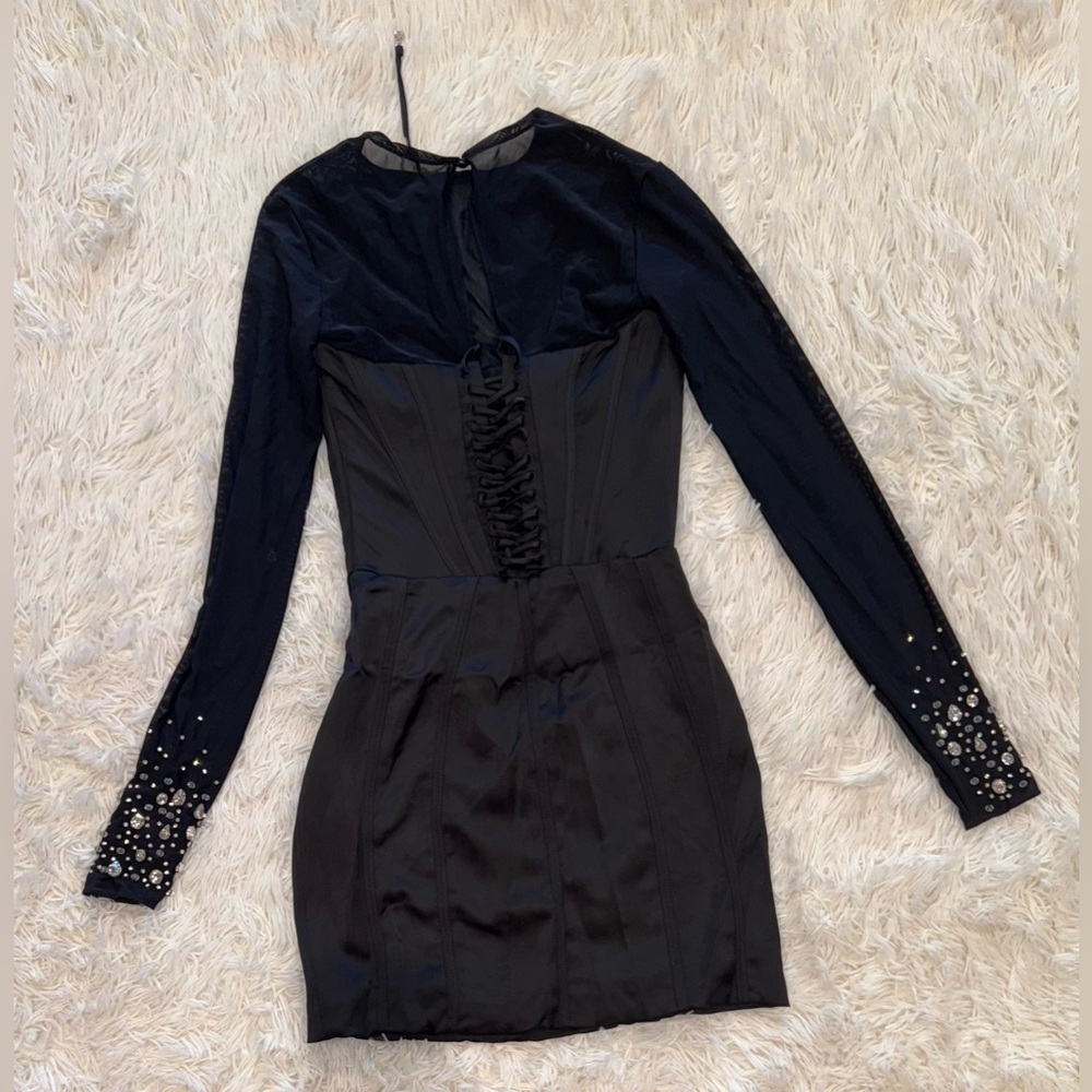 NWOT HOUSE OF CB Anastasia Black Crystallised Corset mini Dress size XS - Picture 5 of 9